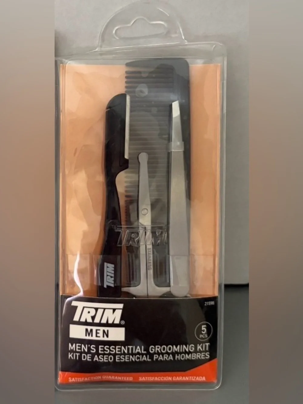 Trim Men Essential Grooming Kit Tweezers Scissors Razor Comb Travel Set New